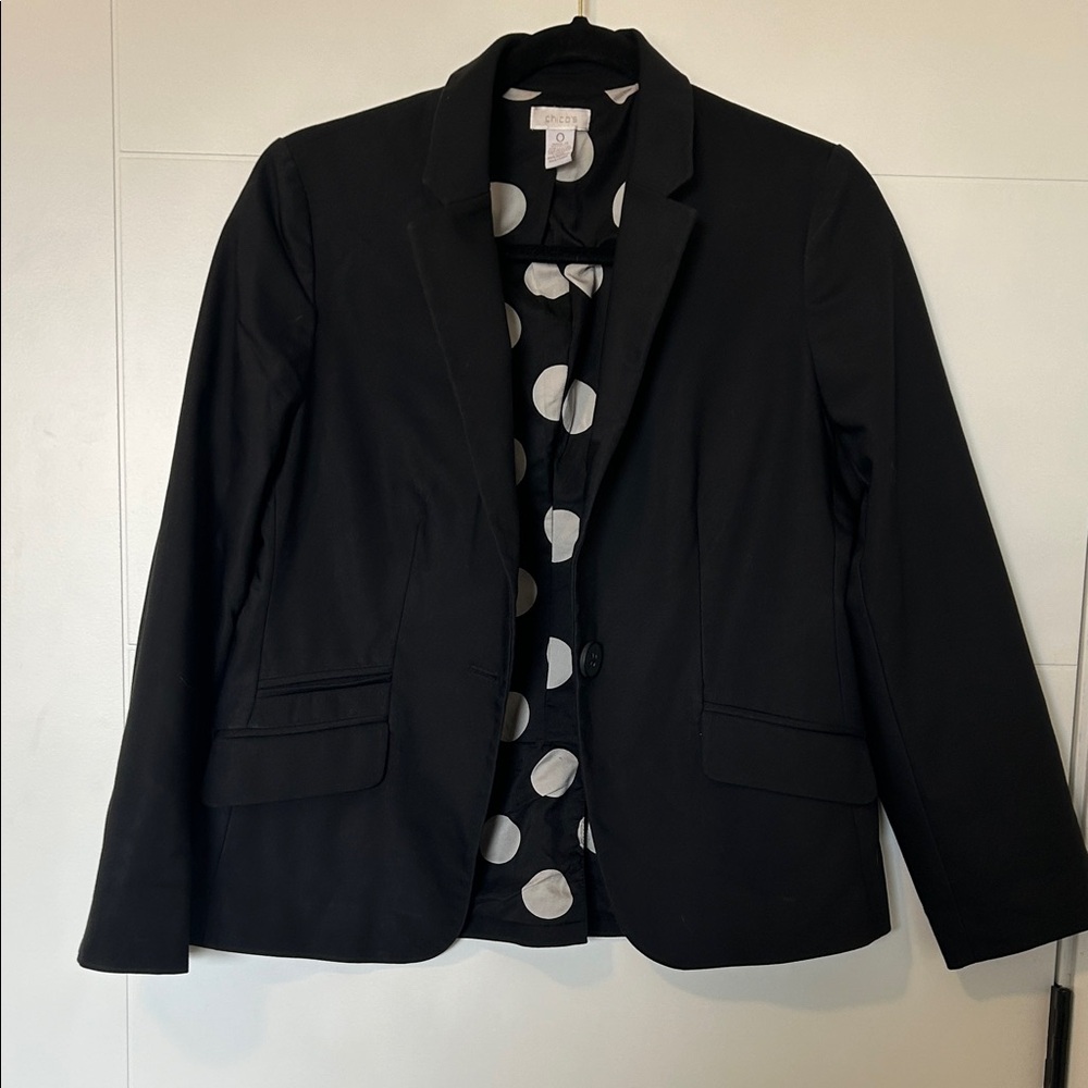 Chico's Black Blazer with Polka Dot Lining